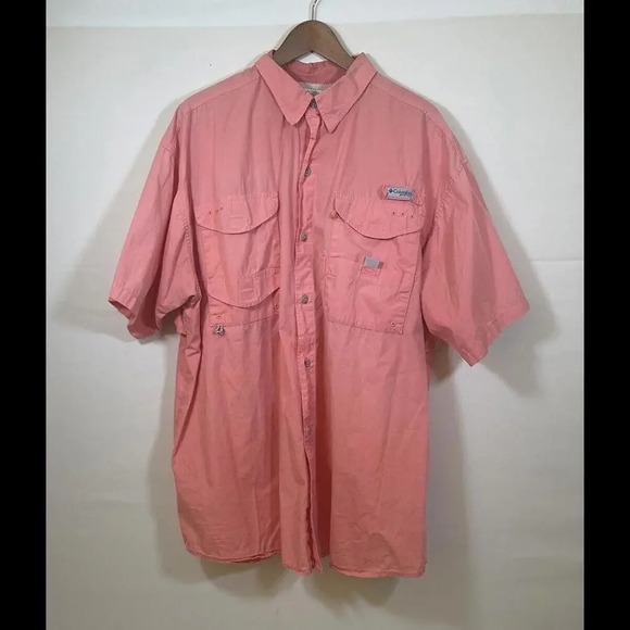 Men’s Columbia PFG Short Sleeve Fishing Shirt Mesh Lined Vented Pink XL - Picture 1 of 4